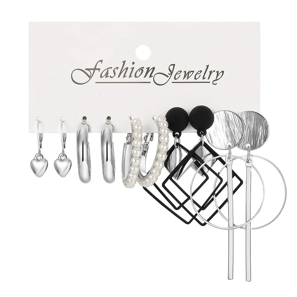 High-end new niche fashion earring sets, creative retro diamond-shaped alloy geometric earring sets