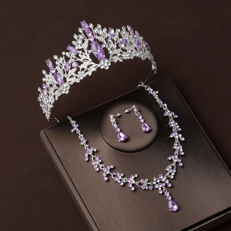 Itacazzo Bridal Headwear Hand Wrapped Crown Necklace Earring Set of Four Pieces&Suitable for Women's Wedding and Birthday Party