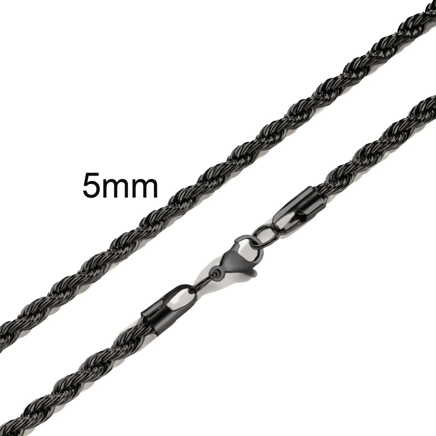 Ropes Long Necklace for Men Women,Stainless Steel Minimalist Twist Rope Chain Necklace,Punk Gold Silver Black Color 2 TO 5mm