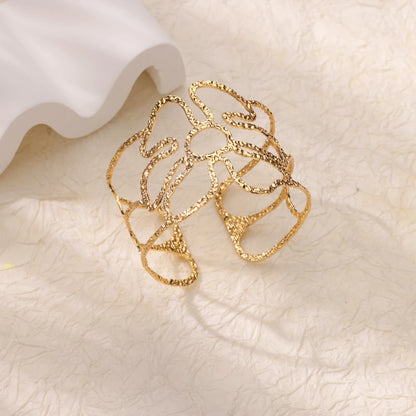 Stainless Steel Bracelet For Women Men Aesthetic Flower Leaf Bangle Opening Gold Color Geometric Bangles Bracelets Femme Jewelry
