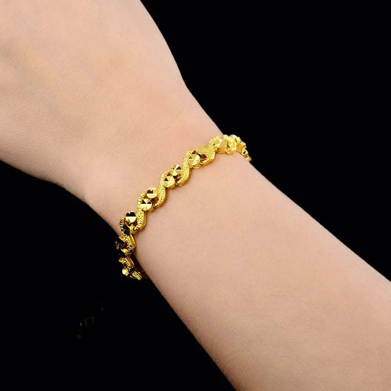 2025 New 24K Real Gold Bracelet Car Flower Gold Plated Bracelet for & Women's Wedding Jewelry Gift 6MM