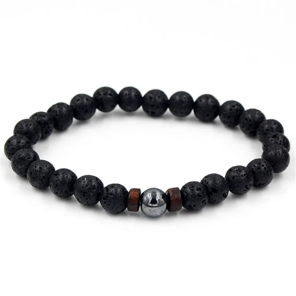 Natural Volcanic Lava Stone Beaded Bracelets for Women Men Jewelry Tiger Eyes Lapis Lazuli Healing Balance Chakra Bead Bracelet