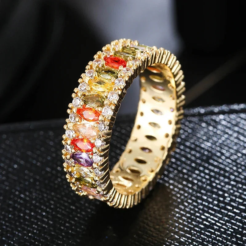 Luxury Gold Color Geometry Cubic Zirconia Wedding Rings for Elegant Women Engagement Ring Party Jewelry Gift