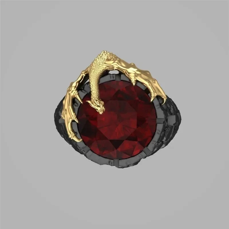Milangirl Fashion Rings for Men Mighty Personality Dragon Ring Red Zircon Black Mens Ring Punk Jewelry