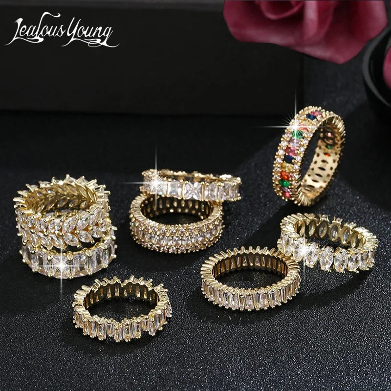 Luxury Gold Color Geometry Cubic Zirconia Wedding Rings for Elegant Women Engagement Ring Party Jewelry Gift