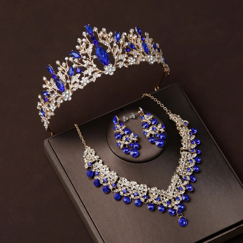 Itacazzo Bridal Headwear Hand Wrapped Crown Necklace Earring Set of Four Pieces&Suitable for Women's Wedding and Birthday Party