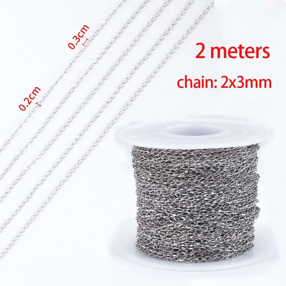 No Fade 2Meters Stainless Steel Chains for Jewelry Making DIY Necklace Bracelet Accessories Gold Chain Lips Beads Beaded Chain