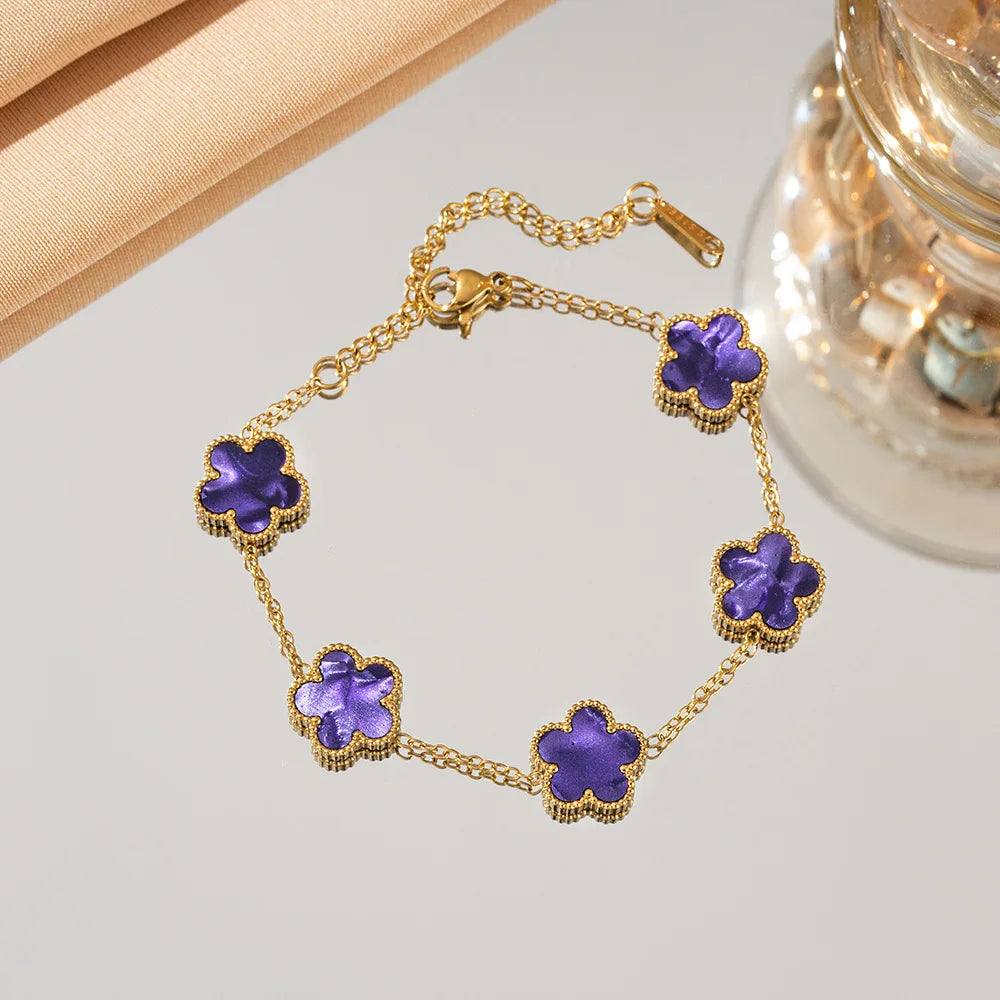 316L Stainless Steel Lucky Five-Petal Flower Bracelet For Woman Stylish Plum Blossom Five-Leaf Clover Party Exquisite Jewelry