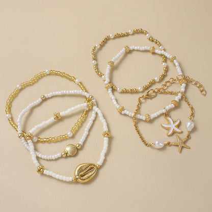Bohemian Shell Starfish Bead Bracelet Set for Women Fashion Summer Beach Multilayer Stacked Pearl Bracelets Party Jewelry Gifts