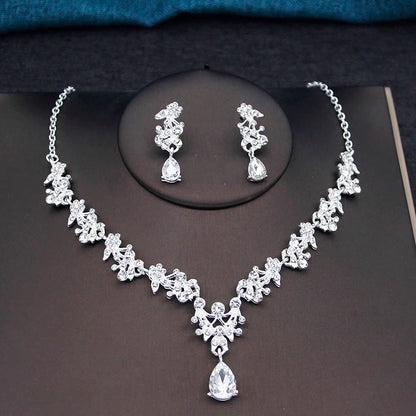 17 Colors Water Drop Purple Bridal Jewelry Sets for Women Party Prom Choker Necklace Earrings Bride Wedding Costume Accessories