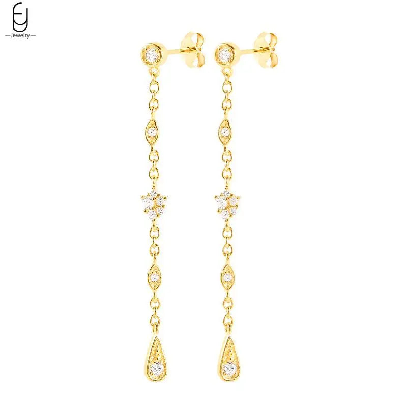 925 Sterling Silver Needle Vintage Gold Earrings Luxury Long Chain Tassel Crystal Hoop Earrings for Women Party Trend Jewelry