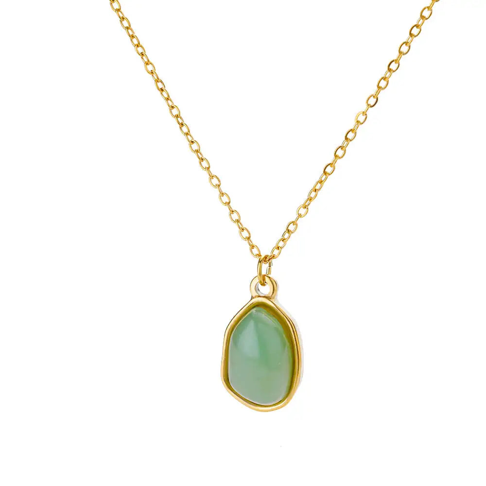 Fashion Stone Opal Oval Necklace For Women Stainless Steel Gold Color Oval Stone Pendant Necklace Wedding Aesthetic Jewelry Gift