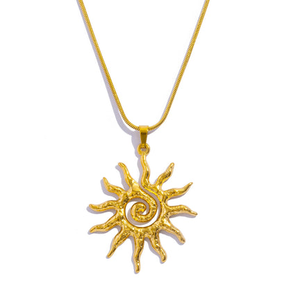 Spiral Sun Pendant Necklace for Women - 18K Gold Plated Hypoallergenic Stainless Steel, Daily Wear & Boho Gift Ideas Jewelry