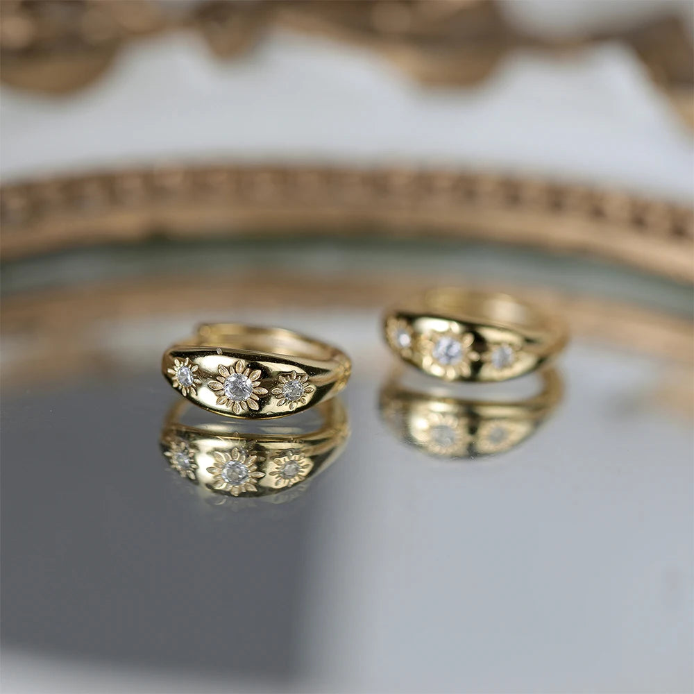 Aide 925 Sterling Silver Eight Pointed Star Sturdy Gold Hoop Buckle Earrings For Women Daily Minimalist Fine Jewelry Party Gift