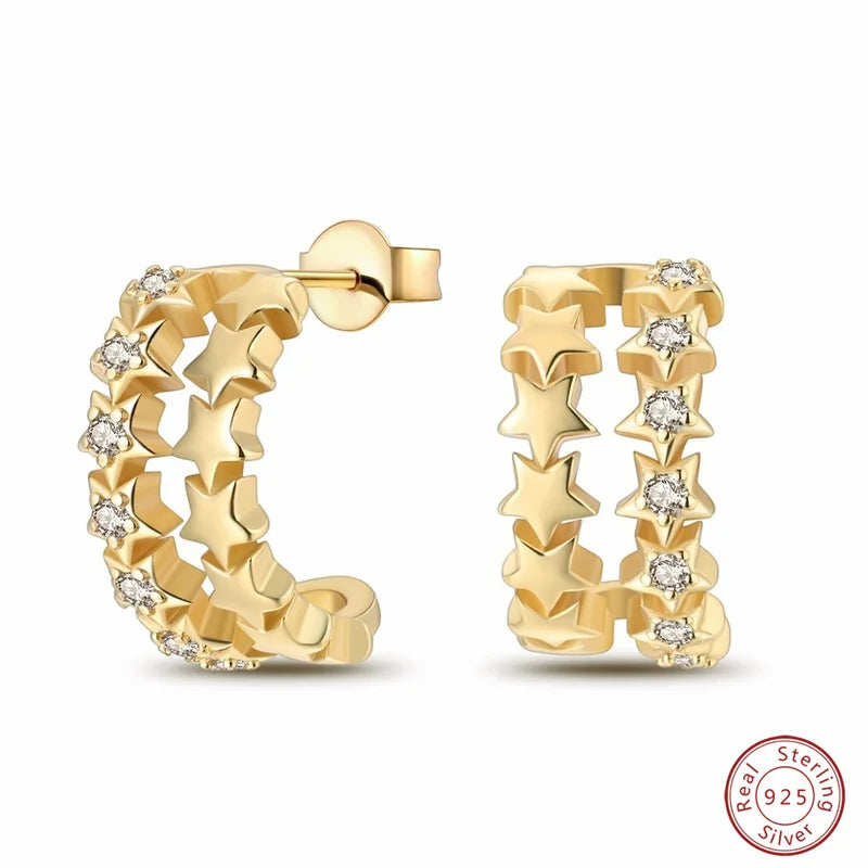 New in 925 Silver Color Gold Pearl Bee Irregularity Star Moon Earrings For Women 2025 Trending Fashion Jewelry Birthday Gifts