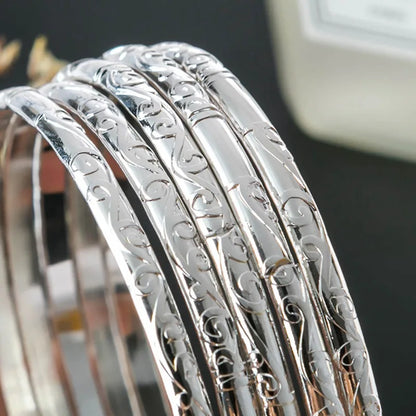 5Pcs/Set Simple Carving Flower Pattern Cuff Bracelet Bangle Sets For Women Accessories Pulsera Amuleto Trendy Fashion Jewel