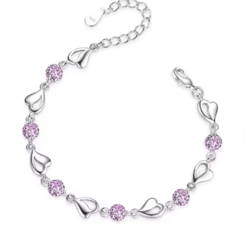 Sterling Silver Heart Shaped Bracelet for Women Vintage Purple Amethyst Bracelets Jewelry Set Party Jewelry Bangles for Women