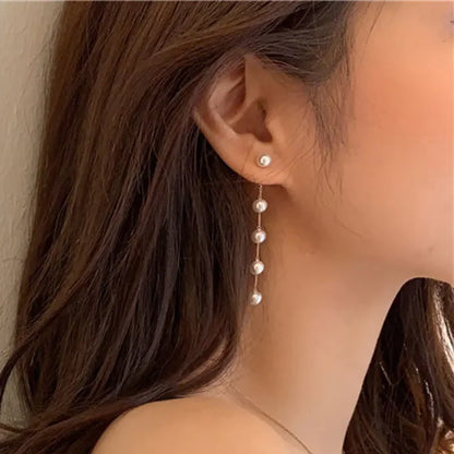 Fashion Pearl Long Earring For Women Cute Korean Crystal Rhinestone Chain Drop Earrings Bridal Wedding Party Jewelry Gifts 2024