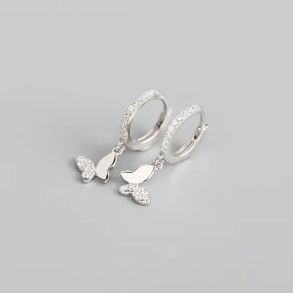 925 Sterling Silver Butterfly Hoop Earrings for Women Shiny CZ Gold Silver Jewelry Gifts