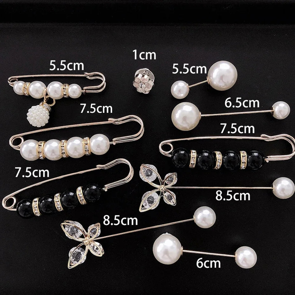 13 Styles Set Big Beads Simulated Pearl Brooch Pins Rhinestone Decorated Dress Buckle Jewelry Broaches for Men And Women
