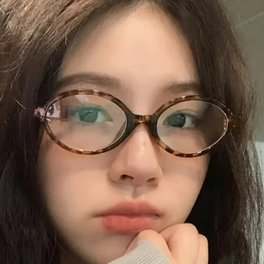Y2K Retro Oval Frame Glasses Women Leopard Ins Style Sweet Cool Eyewear Trend Brand Reading Computer Anti Blue Light Eyeglasses