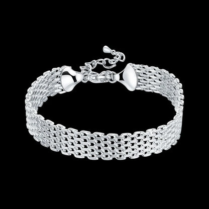 925 Sterling Silver Square Buckle 10MM Side Chain Solid Bracelet for Women Men Charm Party Gift Wedding Fashion Jewelry