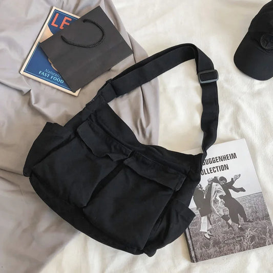 2025 Portable Canvas Shoulder Bag Large Capacity Retro Messenger Bag New Semester Student School Waterproof Messenger Bag