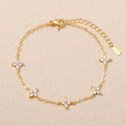 925 Sterling Silver Shiny Zircon Flower Bracelets For Women Charm Temperament Chain Bracelet Party Wedding Jewelry Holiday Gifts