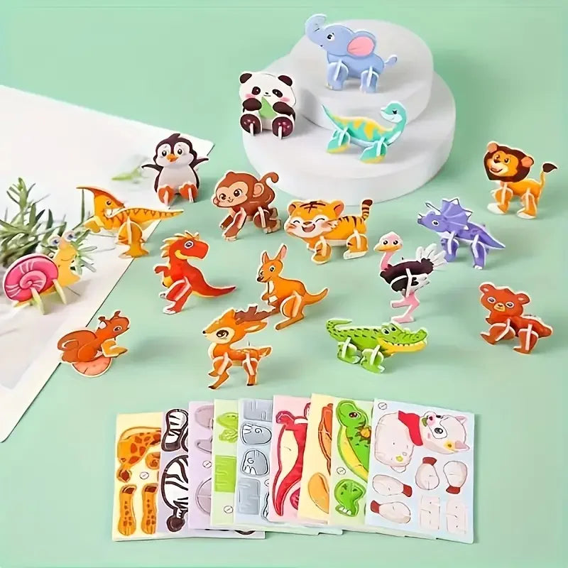 30Pieces of 3D Paper Puzzles,Children's Creative Animal Puzzles,DIY Kids'Handcraft Assembly Puzzles,Educational & Brain-Boosting
