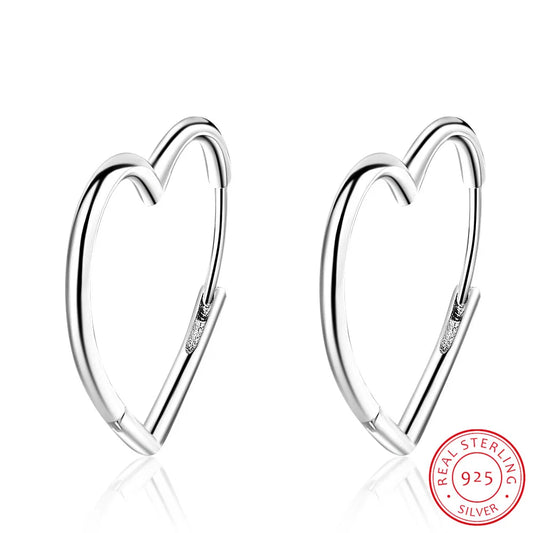 Korean Solid 925 Silver Sterling Big Heart Hoop Earrings Female Gold Large Loop Ear Rings Girlfriend Gift Boucle Doreille SE163