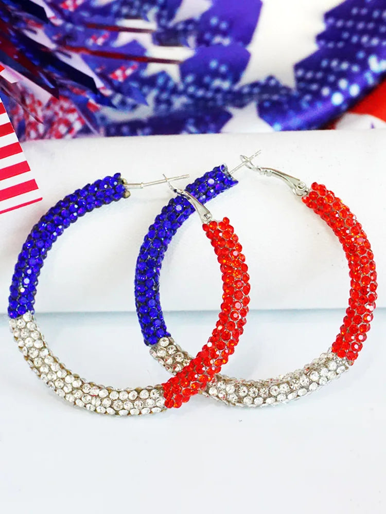 New Independence Day Earrings with Sparkling Diamonds American Flag Colors Patriotic Colors Blocked Water Minimalist Earrings