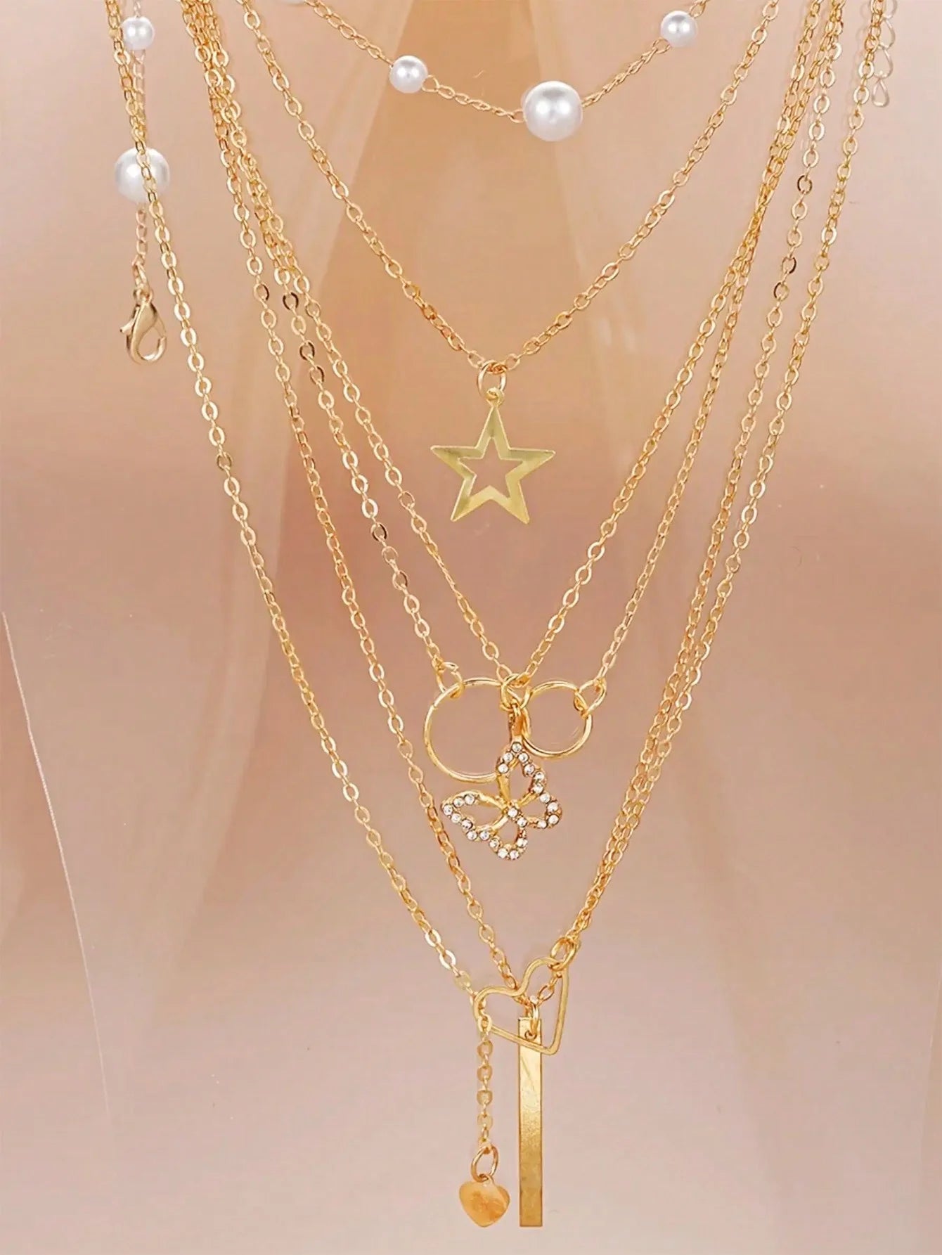 86pcs/Set Elegant Pearl Earrings Multi-Layered Necklace Ear Studs Rings 4-In-1 Jewelry Set For Women Daily Wear Gift (No Box)