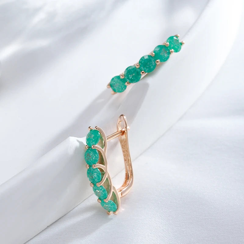 Kinel Hot Emerald Round Cut Drop Earrings for Women Luxury Natural Zircon With 585 Rose Gold Color Earrings Daily Fine Jewelry