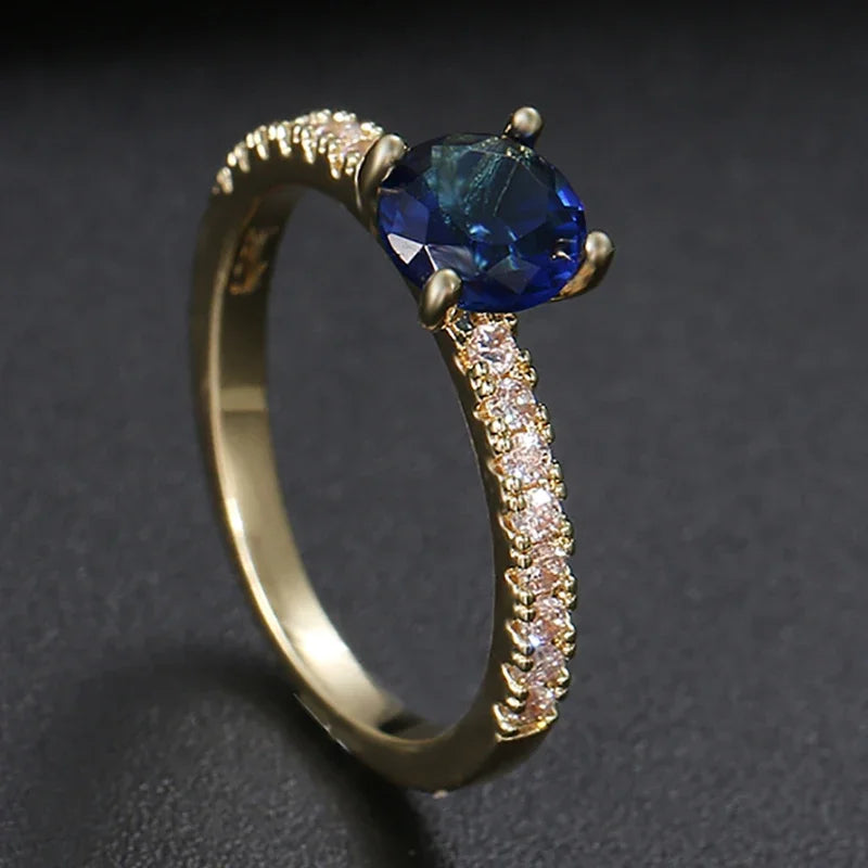 Luxury Gold Color Geometry Cubic Zirconia Wedding Rings for Elegant Women Engagement Ring Party Jewelry Gift