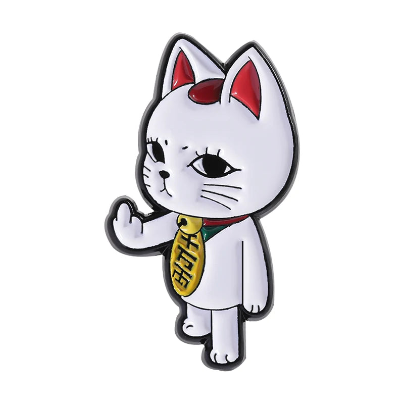 Turbo Granny Cat Spying Enamel Pins Cartoon Anime Characters Cat Running Middle Finger Brooches Lapel Badge Funny Jewelry Gifts