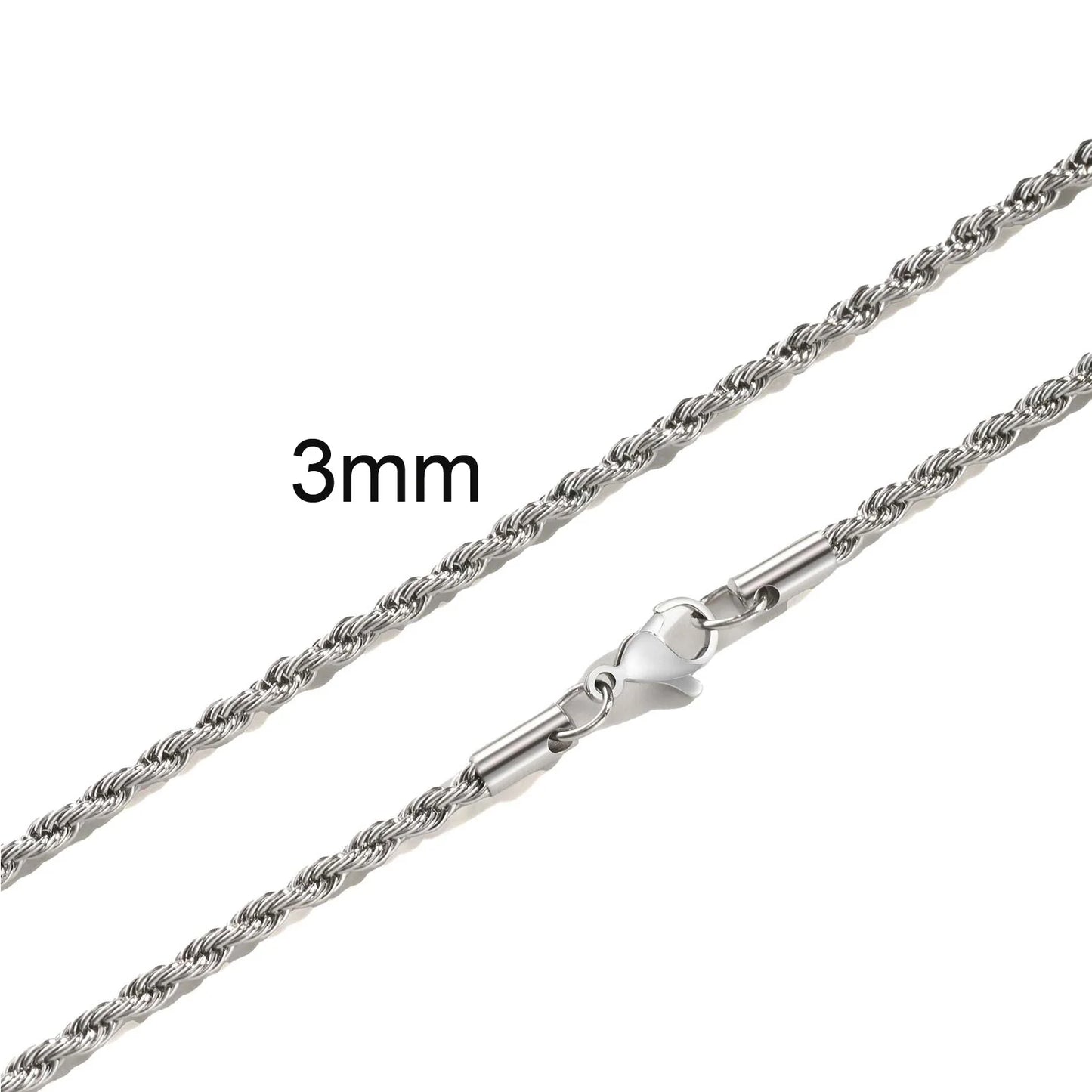 Ropes Long Necklace for Men Women,Stainless Steel Minimalist Twist Rope Chain Necklace,Punk Gold Silver Black Color 2 TO 5mm