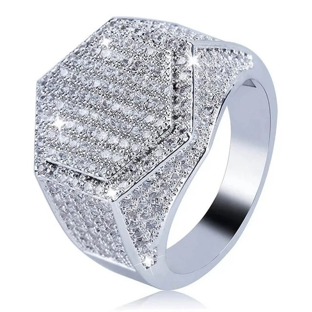 Milangirl  Clear Cubic Zircon Luxurious Round Men Ring   Wedding Band Male Rings Punk Rock Hip Hop Jewelry