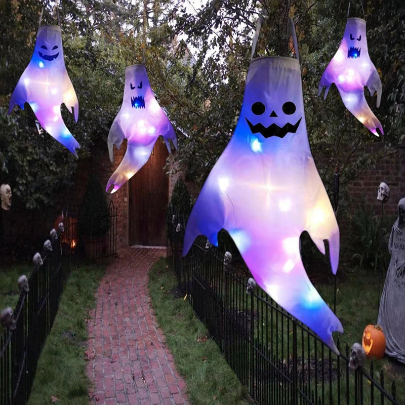 Halloween Floating Ghost Courtyard Hanging Ghost Hung on The Trees Halloween Scary Horror Atmosphere Decor Night Luminous Light