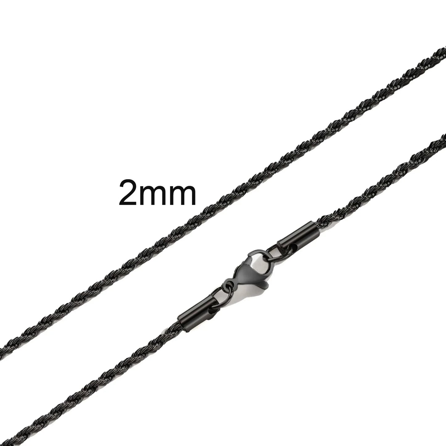 Ropes Long Necklace for Men Women,Stainless Steel Minimalist Twist Rope Chain Necklace,Punk Gold Silver Black Color 2 TO 5mm