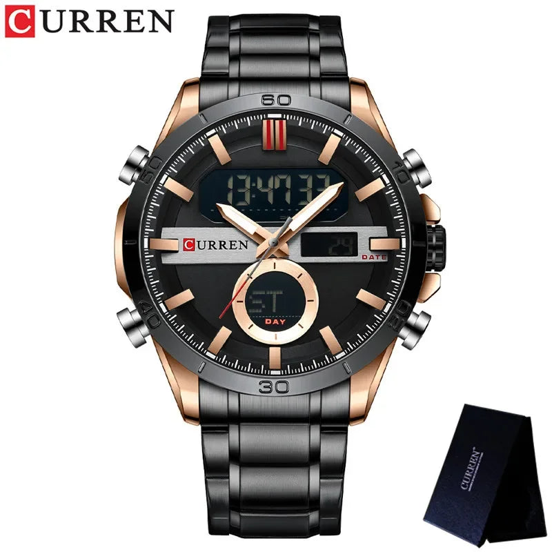 CURREN Sport Men Watch Top Brand Luxury Military Business Male Clock Silver Stainless Steel Quartz Digital Man Wristwatch 8384