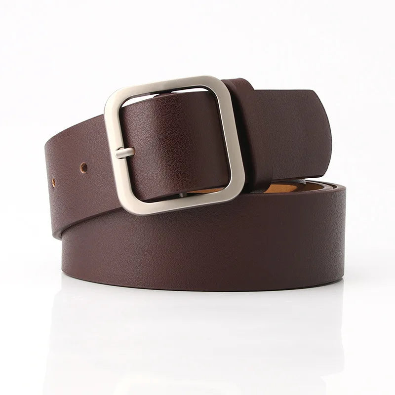 3.5x105cm Women's Belt Soft PU Leather Belt Square Pin Buckle Jeans Belt Korean Version Chic Ladies Vintage Female Waistband