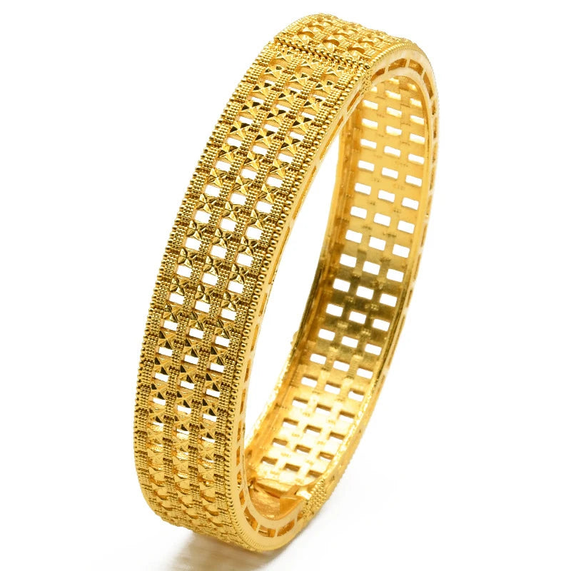 Luxury Dubai Gold Color Bangles For Women 24K Gold Plated Indian African Bracelets Charm Wedding Ethiopian Arabic Hand Jewelry