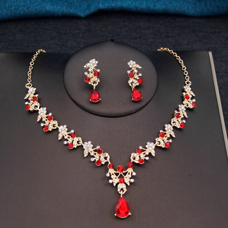17 Colors Water Drop Purple Bridal Jewelry Sets for Women Party Prom Choker Necklace Earrings Bride Wedding Costume Accessories