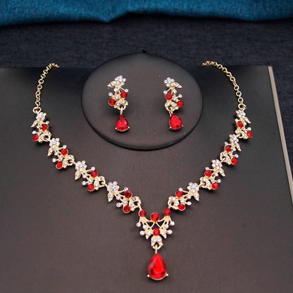 17 Colors Water Drop Purple Bridal Jewelry Sets for Women Party Prom Choker Necklace Earrings Bride Wedding Costume Accessories