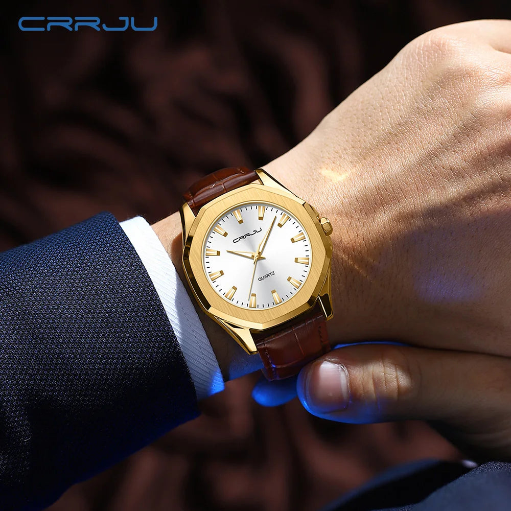 CRRJU New Casual Minimalista Quartz Men's Watches with Leather Strap Simple Luminous Hands Male Clock