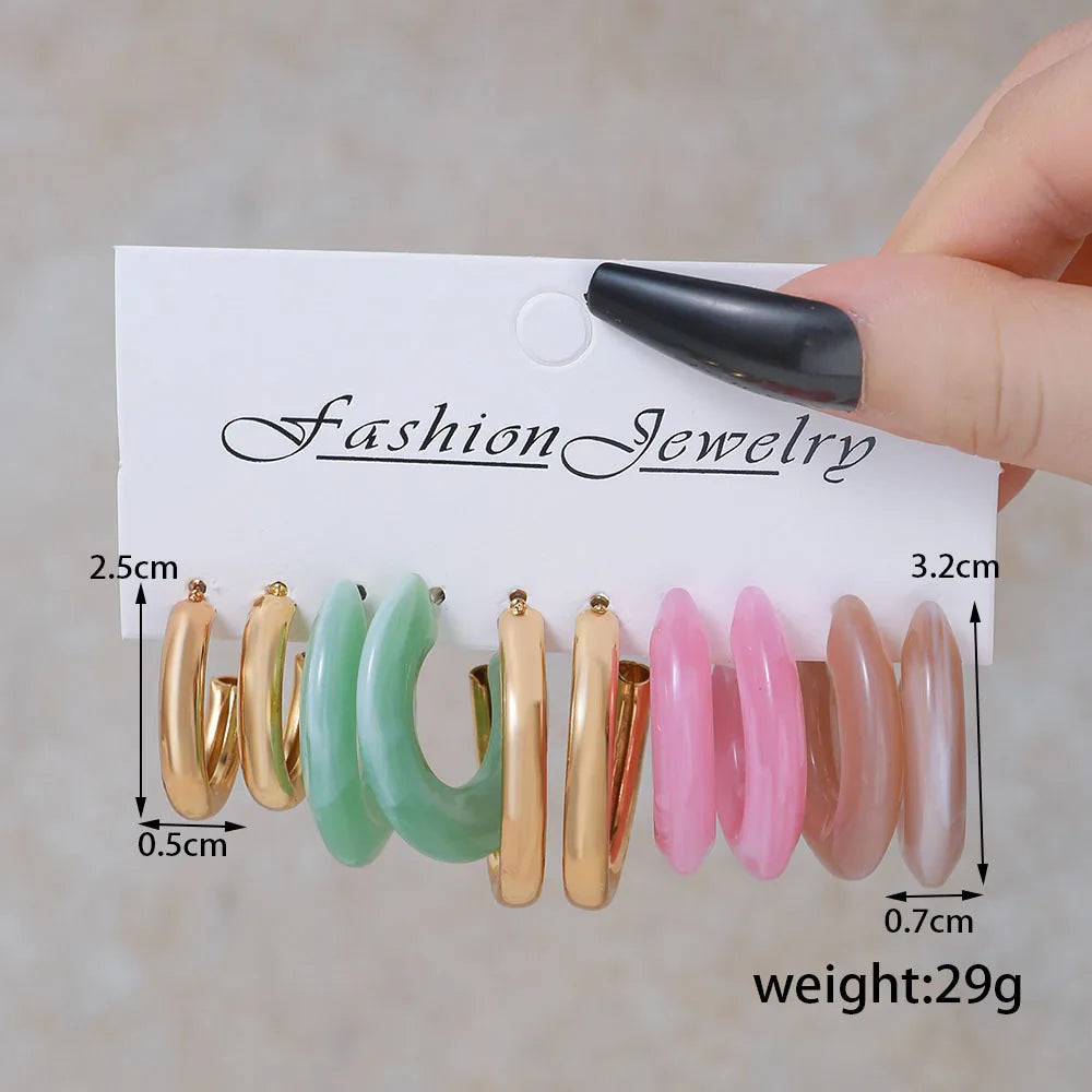 KMVEXO Gold Color Dangle Earrings Set Colorful Pearl Acrylic Hollow Drop Earrings for Women Hoop Earring Fashion Jewelry Gifts