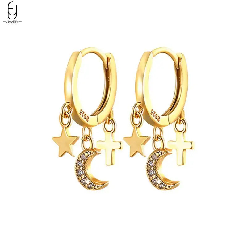 925 Sterling Silver Needle Vintage Gold Earrings Luxury Long Chain Tassel Crystal Hoop Earrings for Women Party Trend Jewelry