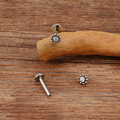 Right Grand ASTM F136 Titanium 16G Mini Beaded Sun Labret Stud CZ Flower Tragus Cartilage Helix Conch Nose Piercing Body Jewelry