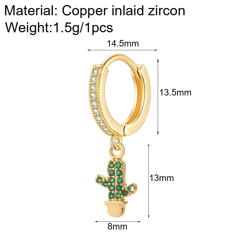 Sun Cute Fruit Hoop Earrings for Women Gold Color Heart Evil Blue Eye Dangle Earrings Micro Pave CZ New in Fashion Jewelry