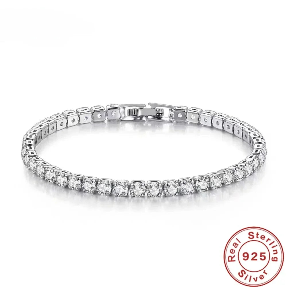 Hot sales colors S925 Sterling Silver Bracelets Zirconia Women Fashion Simple Engagement Wedding Jewelry 4mm width Couple Gifts